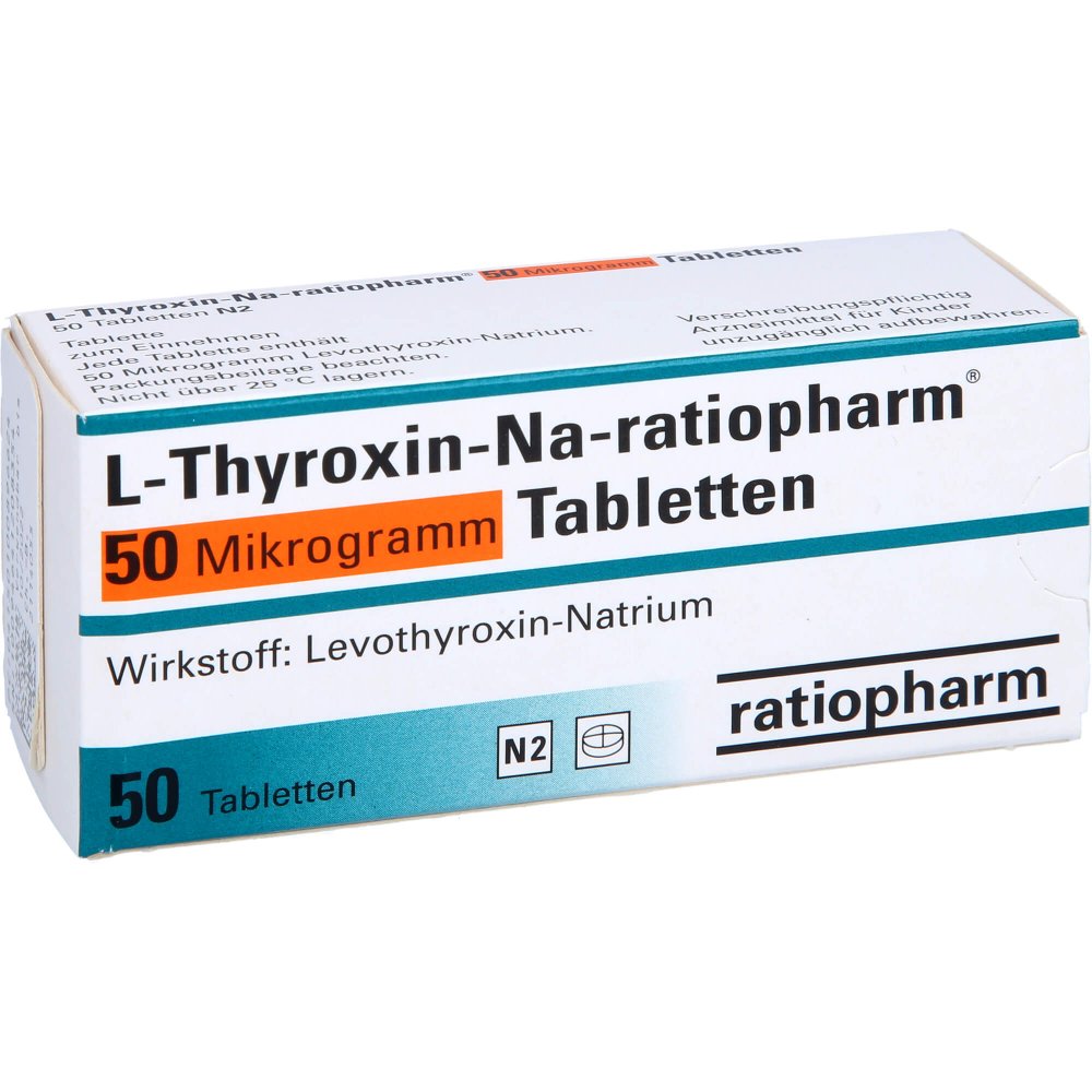 Das Produktfoto zeigt L-Thyroxin-Na-Ratiopharm 50 Mikrogramm Tabletten (50 stk) PZN 10089662