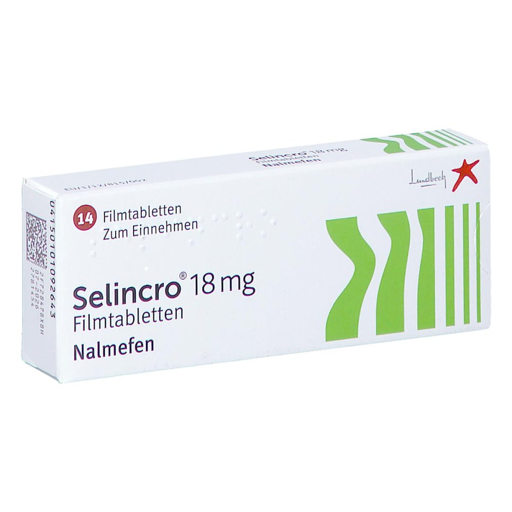 Das Produktfoto zeigt Selincro 18 Mg Filmtabletten (14 stk) PZN 10109264