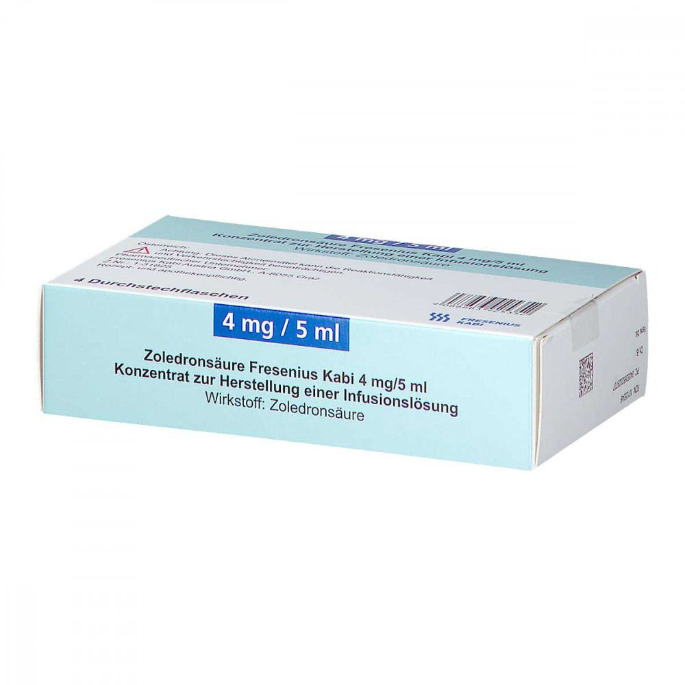 Das Produktfoto zeigt Zoledronsäure Fresenius Kabi 4 Mg/5 Ml K.Z.H.E.Ilo (4 stk) PZN 10125346