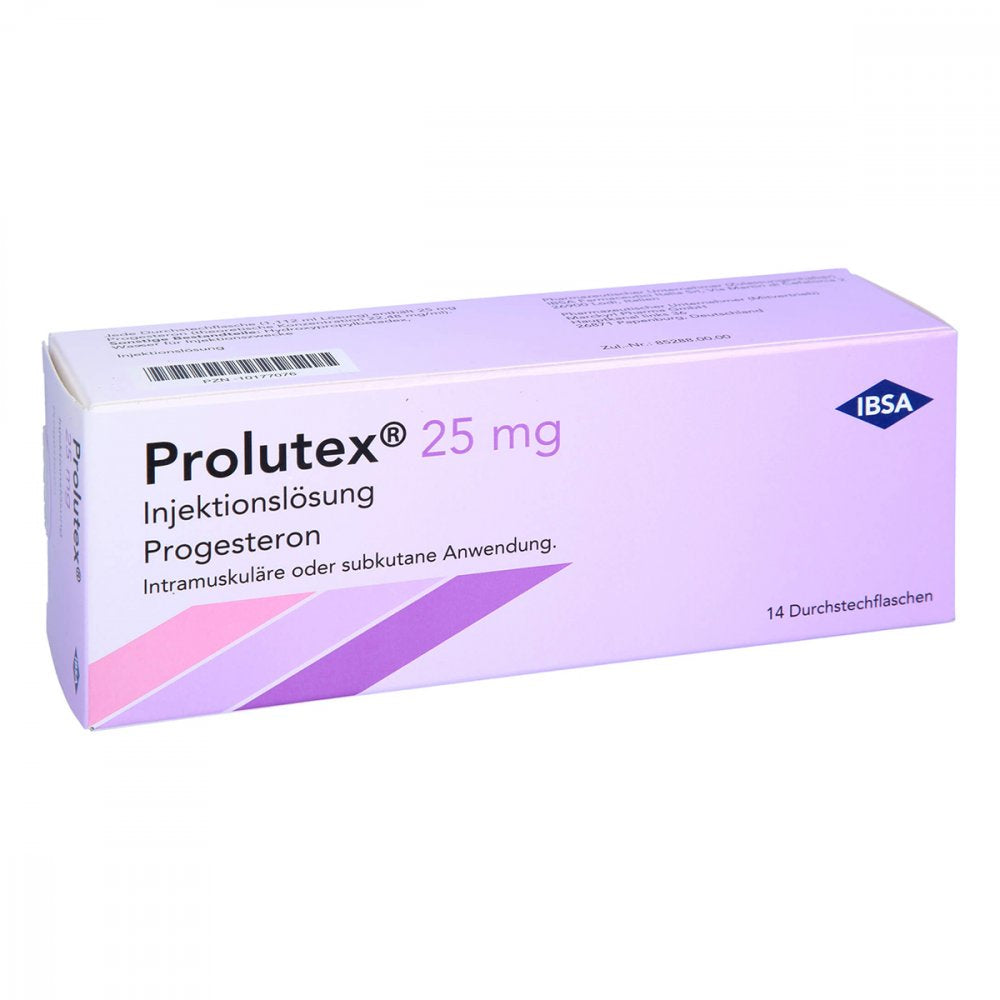 Das Produktfoto zeigt Prolutex 25 Mg Injektionslösung Dsfl. (14 stk) PZN 10177076