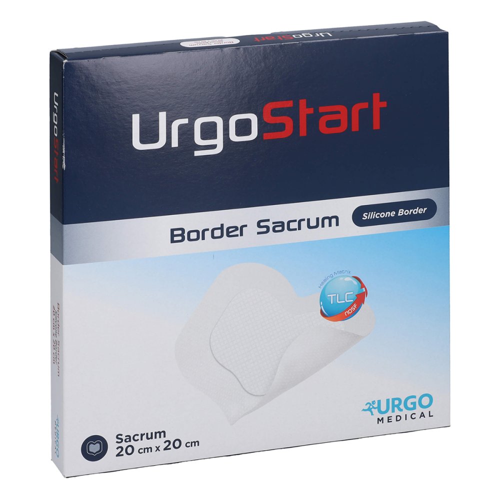 Das Produktfoto zeigt Urgostart Border Sacrum 20x20 Cm Schaumst.Wundver. (5 stk) PZN 10181037