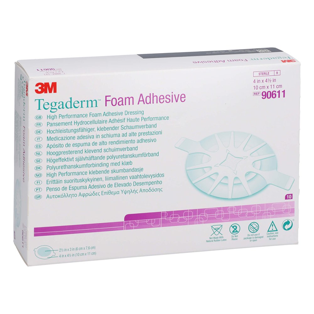 Das Produktfoto zeigt Tegaderm 3m Foam Adhesive 10x11 Cm Oval 90611 (10 stk) PZN 10185638