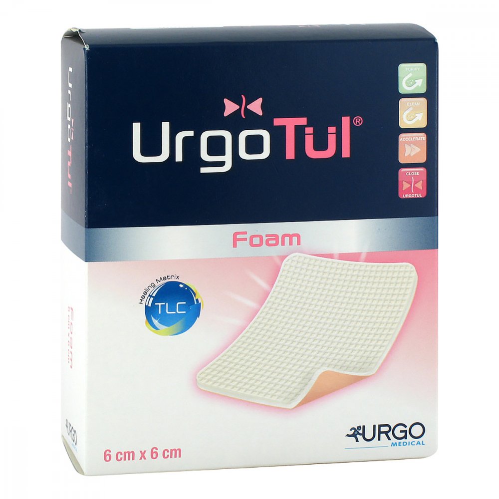 Das Produktfoto zeigt Urgotül Foam 6x6 Cm Verband (10 stk) PZN 10261724