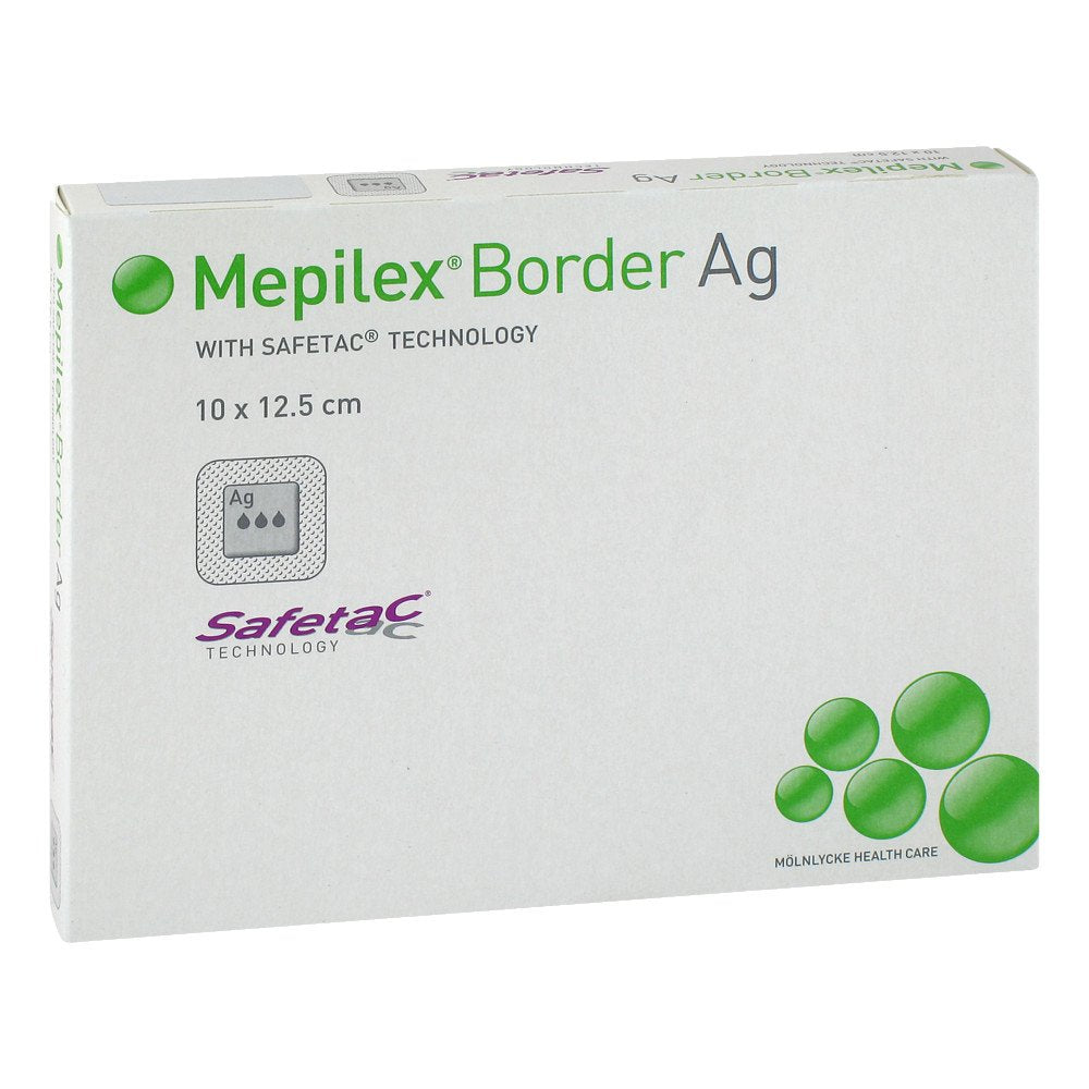 Das Produktfoto zeigt Mepilex Border Ag Schaumverb.10x12,5 Cm Steril (5 stk) PZN 10263999
