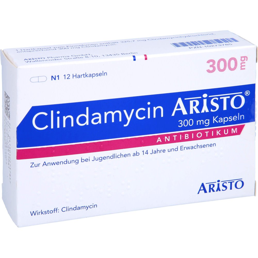 Das Produktfoto zeigt Clindamycin Aristo 300 Mg Hartkapseln (12 stk) PZN 10273785