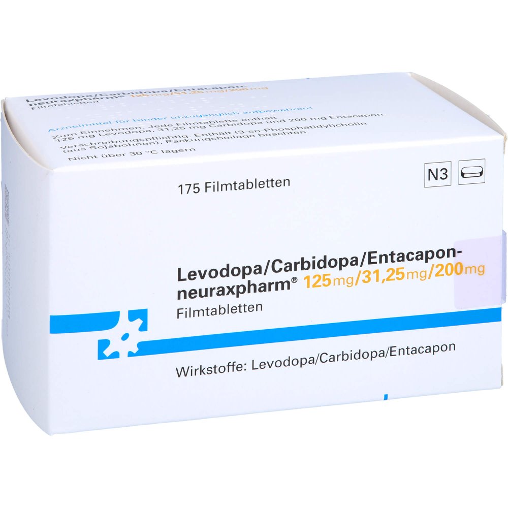 Das Produktfoto zeigt Levodopa/Carbidopa/Entacapon-Neurax 125/31,25/200 (175 stk) PZN 10303210