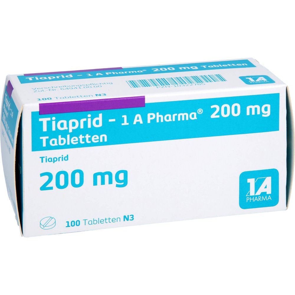 Das Produktfoto zeigt Tiaprid-1a Pharma 200 Mg Tabletten (100 stk) PZN 10322785