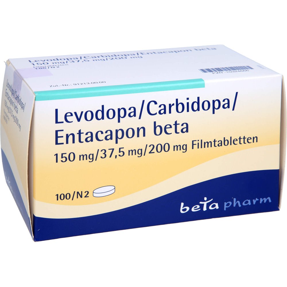 Das Produktfoto zeigt Levodopa/Carbidopa/Entacapon Beta 150/37,5/200 (100 stk) PZN 10324666