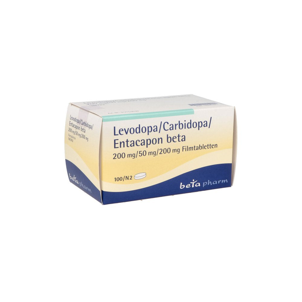 Das Produktfoto zeigt Levodopa/Carbidopa/Entacapon Beta 200/50/200 (100 stk) PZN 10324732