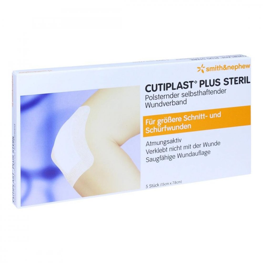 Das Produktfoto zeigt Cutiplast Plus Steril 7,8x15 Cm Verband (5 stk) PZN 10325430