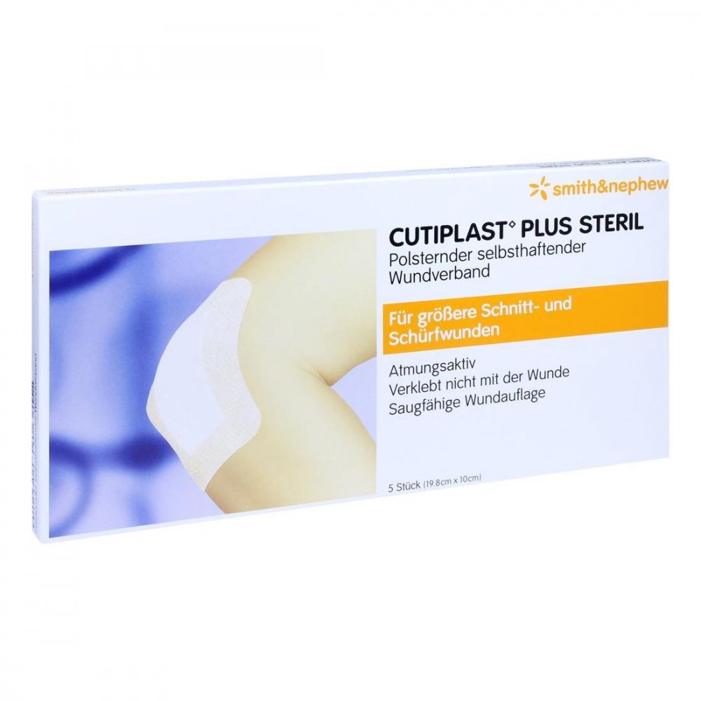 Das Produktfoto zeigt Cutiplast Plus Steril 10x19,8 Cm Verband (5 stk) PZN 10325447