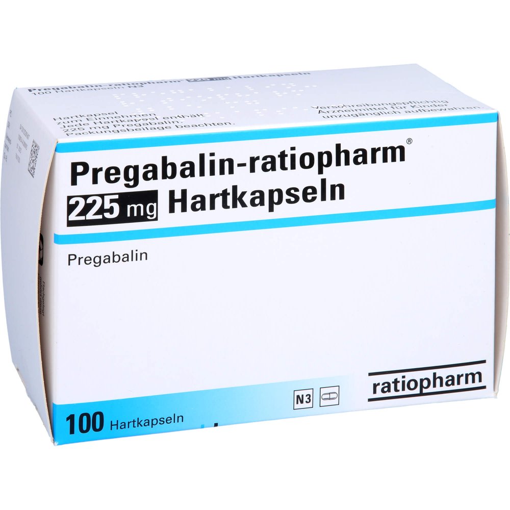 Das Produktfoto zeigt Pregabalin-Ratiopharm 225 Mg Hartkapseln (100 stk) PZN 10328960