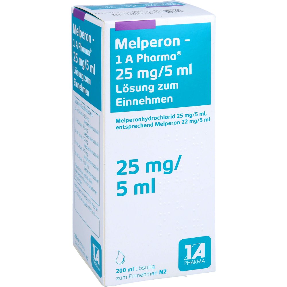 Das Produktfoto zeigt Melperon-1a Pharma 25 Mg/5 Ml Lösung Zum Einnehmen (200 ml) PZN 10334015