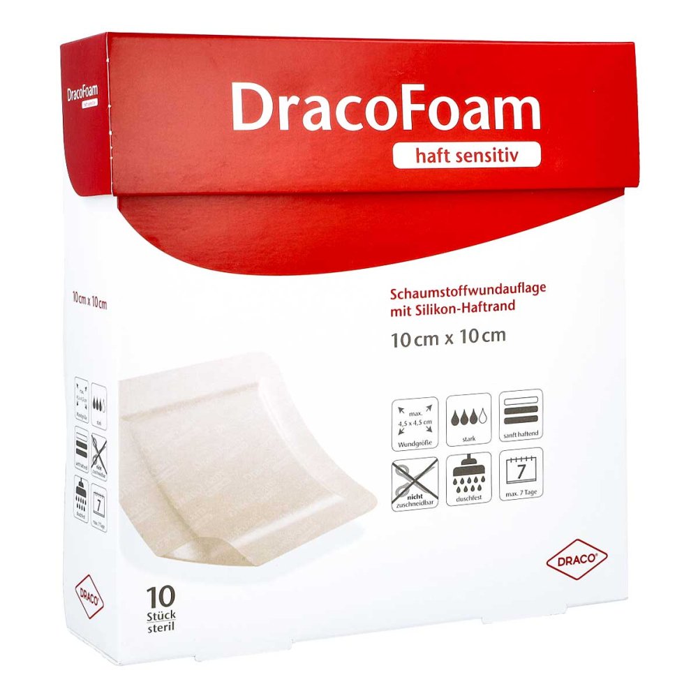 Dracofoam Haft Sensitiv Schaumst.Wund.10x10 Cm (10 stk)