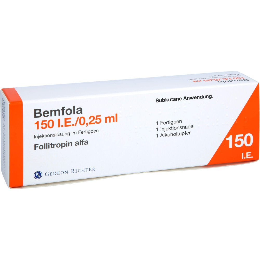 Das Produktfoto zeigt Bemfola 150 I.E./0,25 Ml Inj.-Lsg.I.E.Fertigpen (1 stk) PZN 10389281