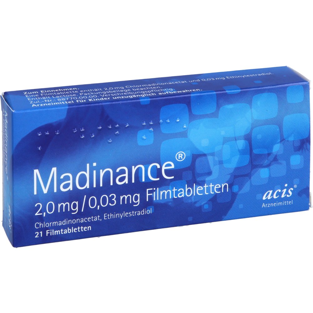 Das Produktfoto zeigt Madinance 2,0 Mg/0,03 Mg Filmtabletten (21 stk) PZN 10394968