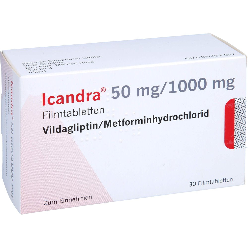 Das Produktfoto zeigt Icandra 50 Mg/1000 Mg Filmtabletten (30 stk) PZN 10528423