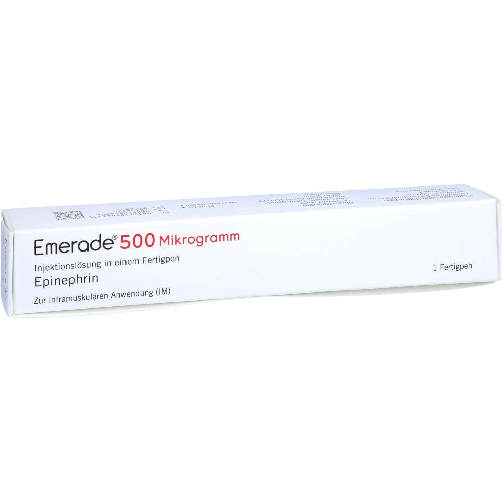 Das Produktfoto zeigt Emerade 500 Mikrogramm Inj.-Lsg.In Einem Fertigpen (1X0.5 ml) PZN 10544333