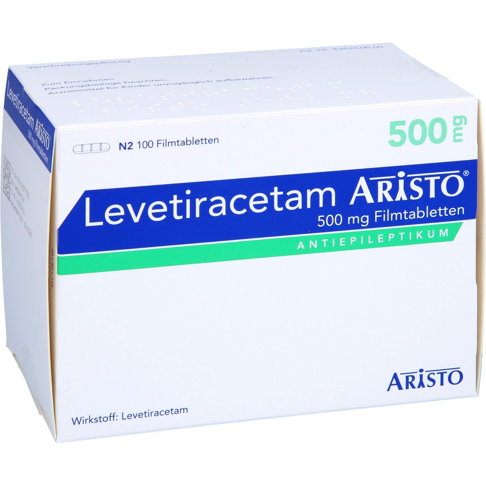 Das Produktfoto zeigt Levetiracetam Aristo 500 Mg Filmtabletten (100 stk) PZN 10637773