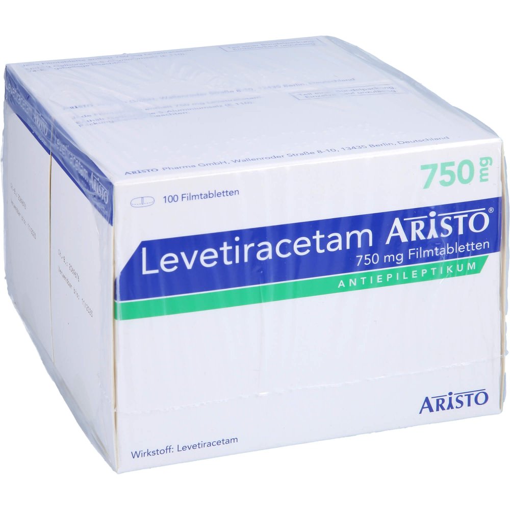 Das Produktfoto zeigt Levetiracetam Aristo 750 Mg Filmtabletten (200 stk) PZN 10637810