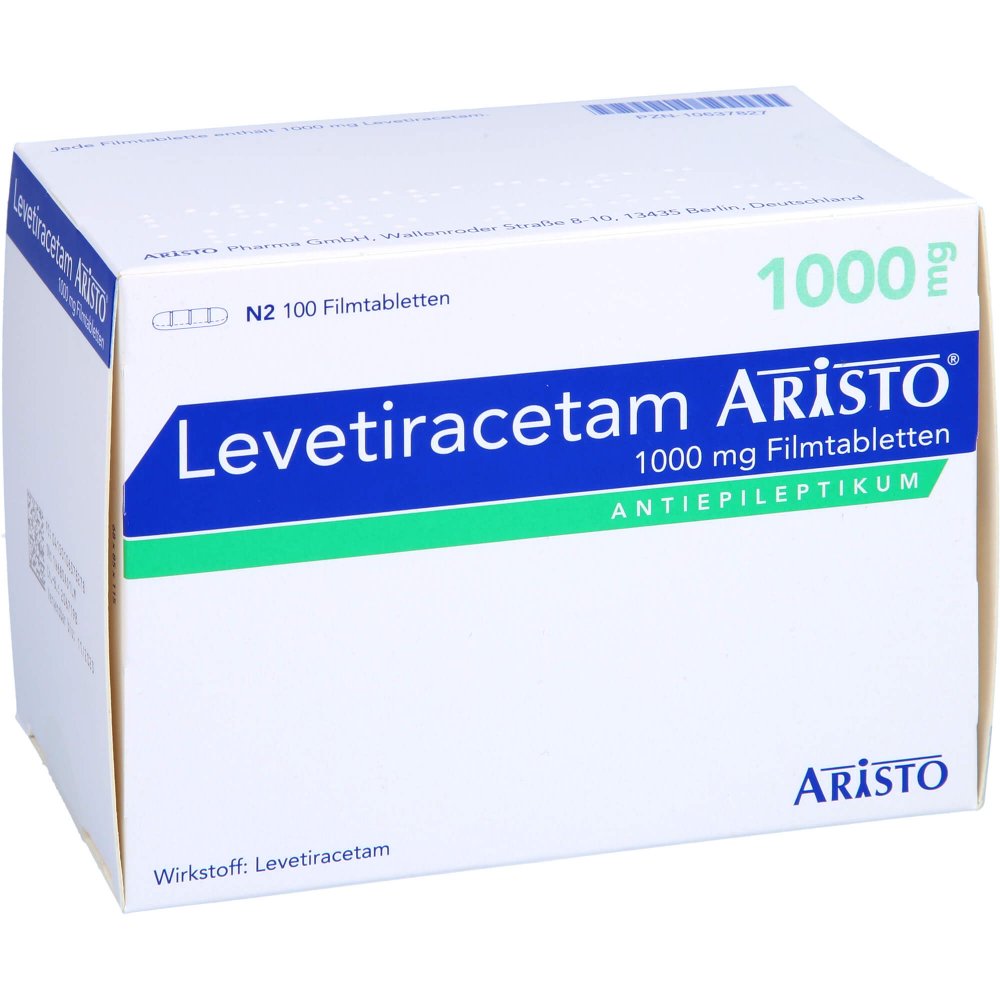 Das Produktfoto zeigt Levetiracetam Aristo 1000 Mg Filmtabletten (100 stk) PZN 10637827