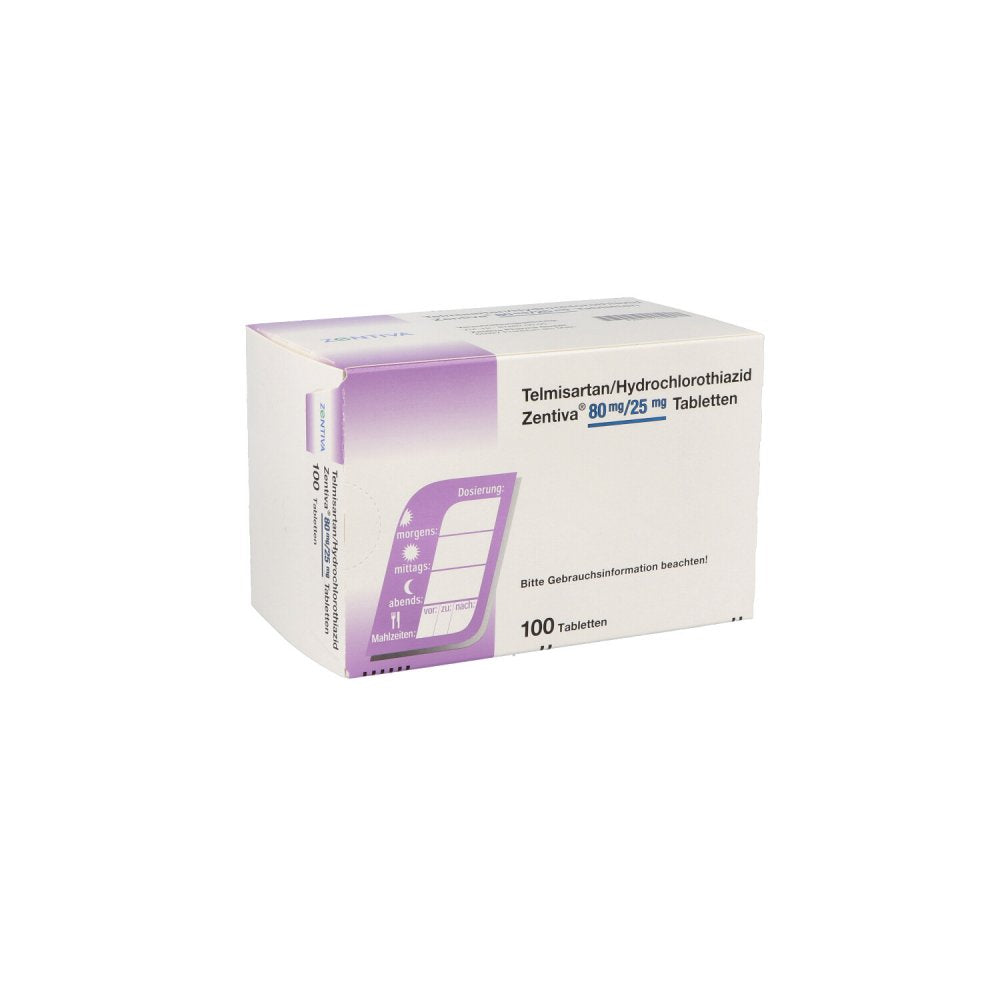 Das Produktfoto zeigt Telmisartan/Hct Zentiva 80 Mg/25 Mg Tabletten (100 stk) PZN 10715438