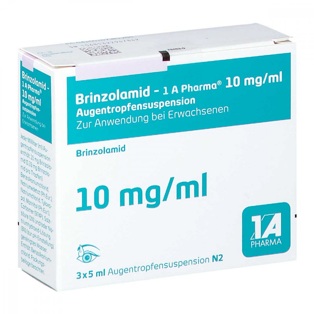 Das Produktfoto zeigt Brinzolamid-1a Pharma 10 Mg/Ml Augentropfensusp. (3X5 ml) PZN 10738126