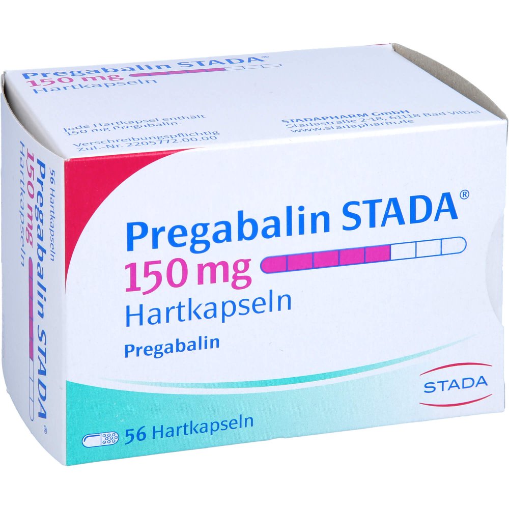 Das Produktfoto zeigt Pregabalin Stada 150 Mg Hartkapseln (56 stk) PZN 10780097