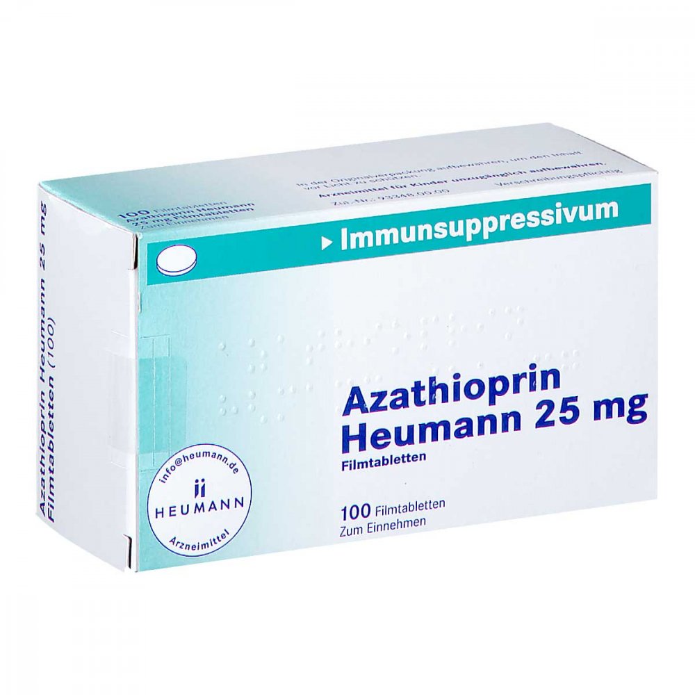 Das Produktfoto zeigt Azathioprin Heumann 25 Mg Filmtabletten (100 stk) PZN 10785551