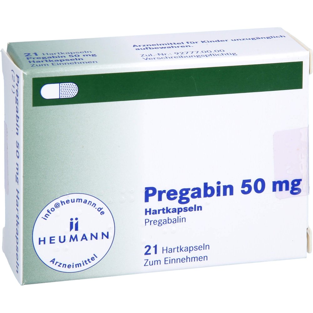 Das Produktfoto zeigt Pregabin 50 Mg Hartkapseln (21 stk) PZN 10785717