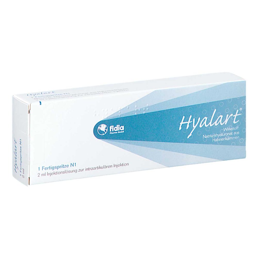 Das Produktfoto zeigt Hyalart Injektionslösung In Einer Fertigspritze (1X2 ml) PZN 10795762