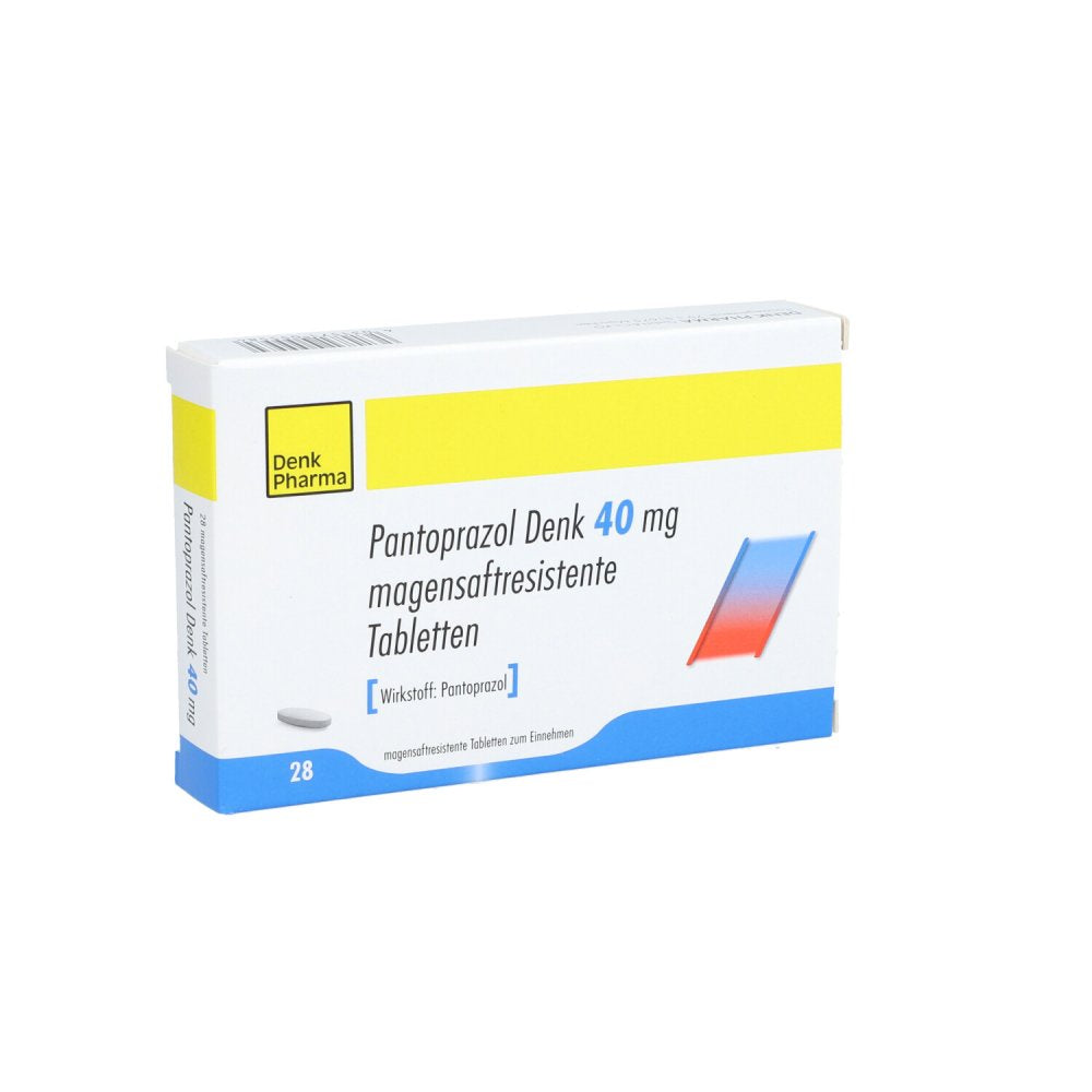 Das Produktfoto zeigt Pantoprazol Denk 40 Mg Magensaftres.Tabletten (28 stk) PZN 10824877
