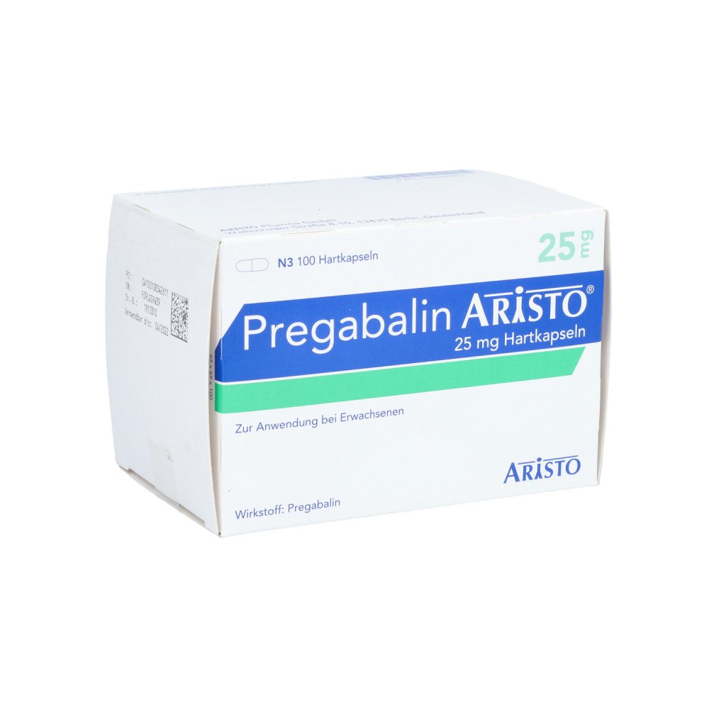 Das Produktfoto zeigt Pregabalin Aristo 25 Mg Hartkapseln (100 stk) PZN 10834261