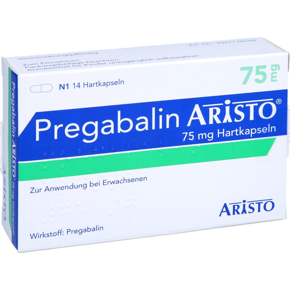 Das Produktfoto zeigt Pregabalin Aristo 75 Mg Hartkapseln (14 stk) PZN 10834290