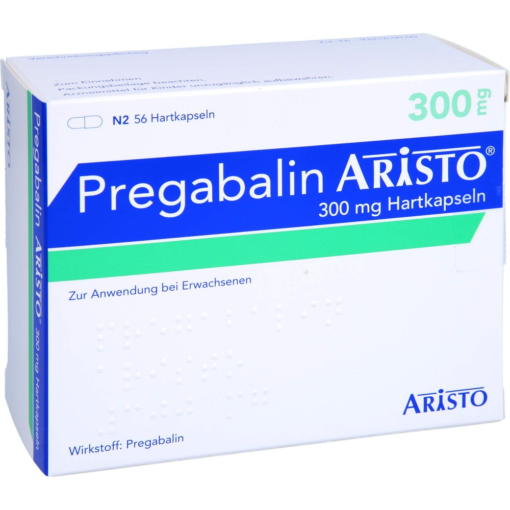 Das Produktfoto zeigt Pregabalin Aristo 300 Mg Hartkapseln (56 stk) PZN 10834456