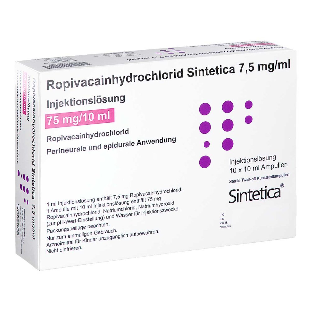 Ropivacainhydrochlorid Sintetica 7,5 Mg/Ml Inj.-L. (10X10 ml)