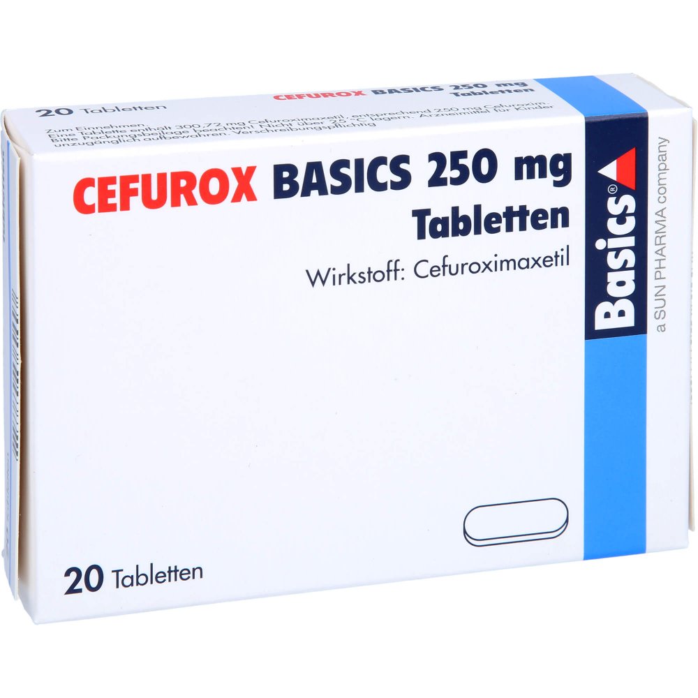 Das Produktfoto zeigt Cefurox Basics 250 Mg Tabletten (20 stk) PZN 10843142