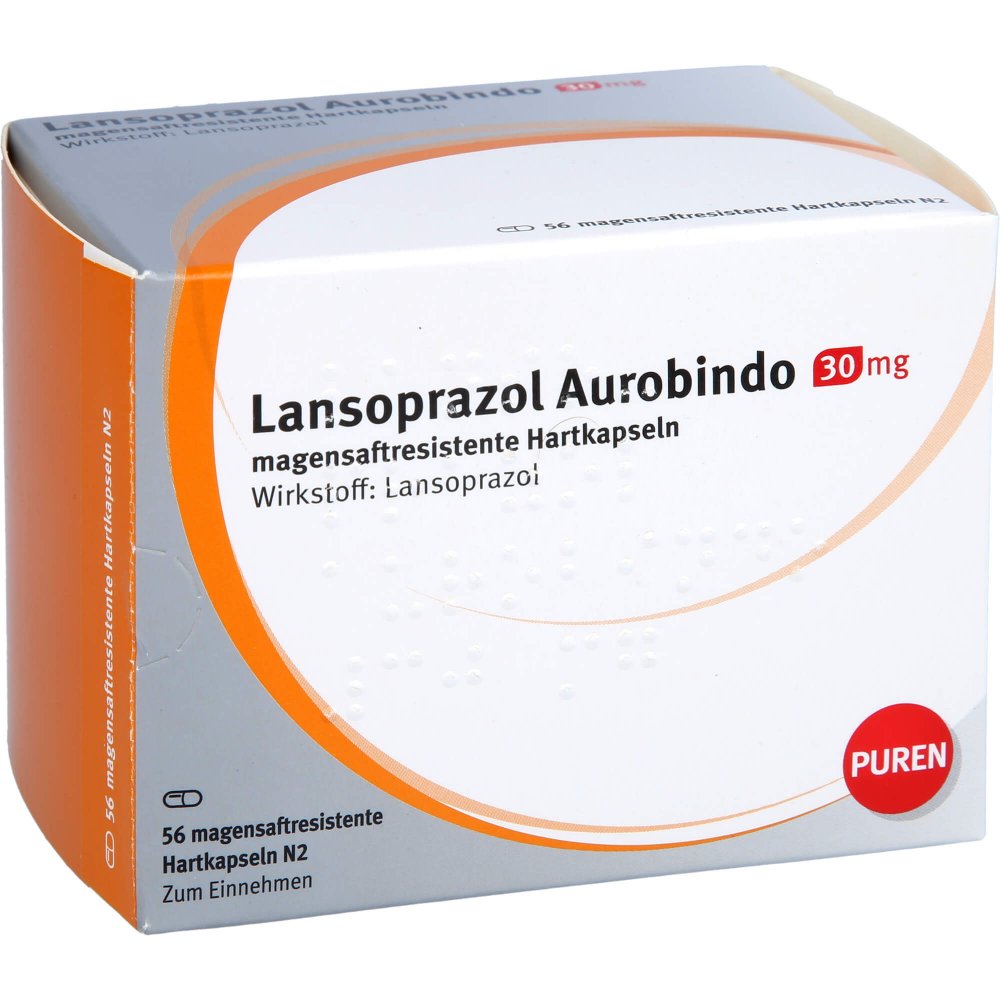 Das Produktfoto zeigt Lansoprazol Aurobindo 30 Mg Magensaftres.Hartkaps. (56 stk) PZN 10945078