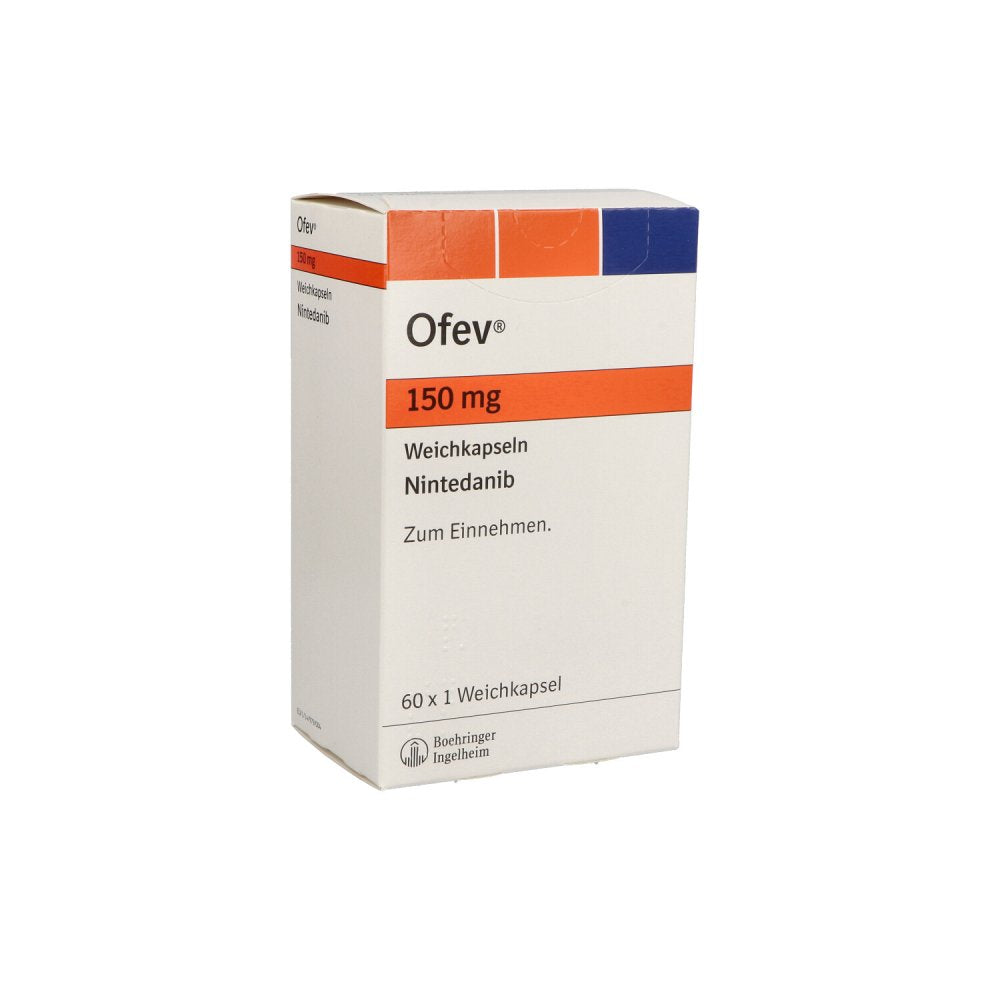 Das Produktfoto zeigt Ofev 150 Mg Weichkapseln (60 stk) PZN 10991902
