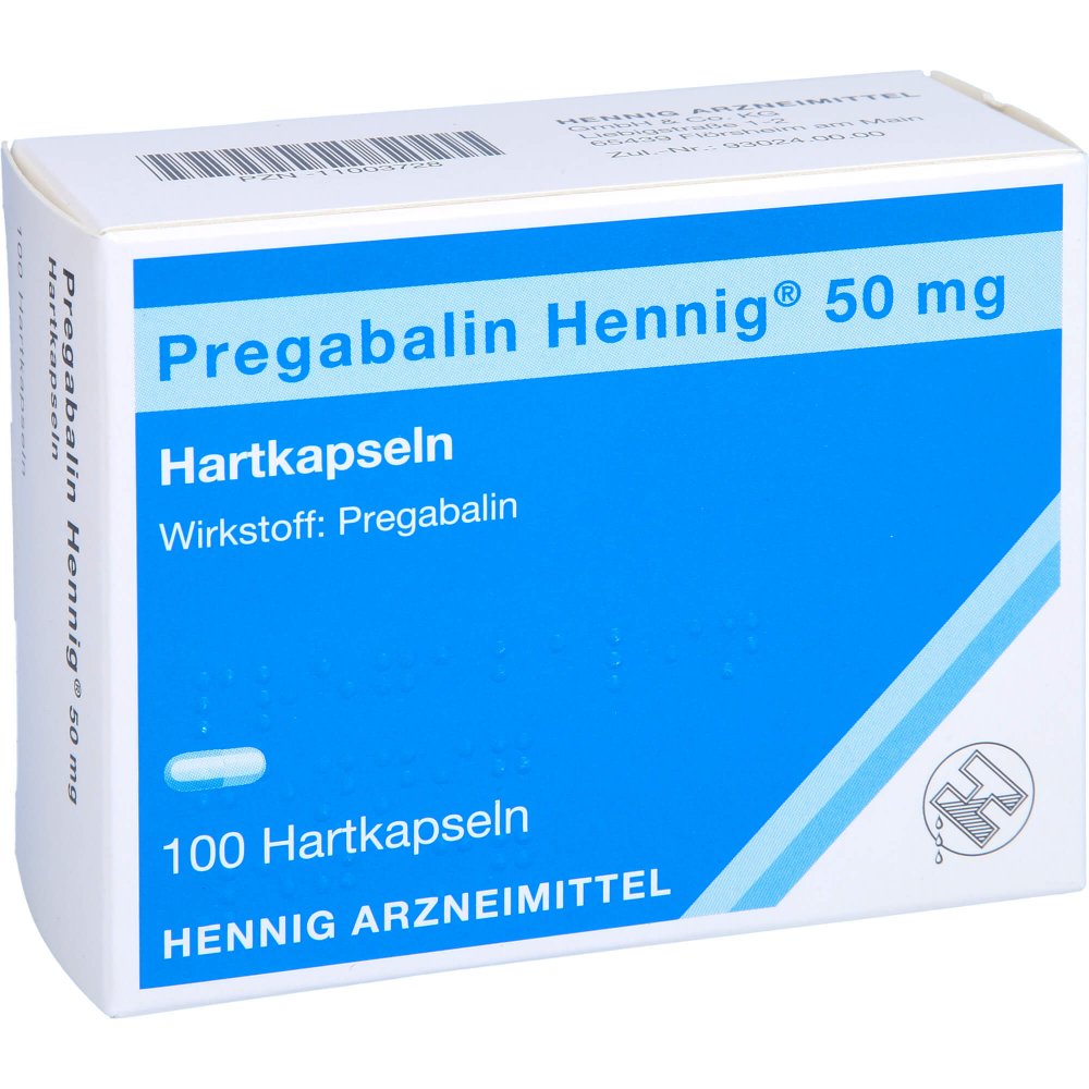 Das Produktfoto zeigt Pregabalin Hennig 50 Mg Hartkapseln (100 stk) PZN 11003728