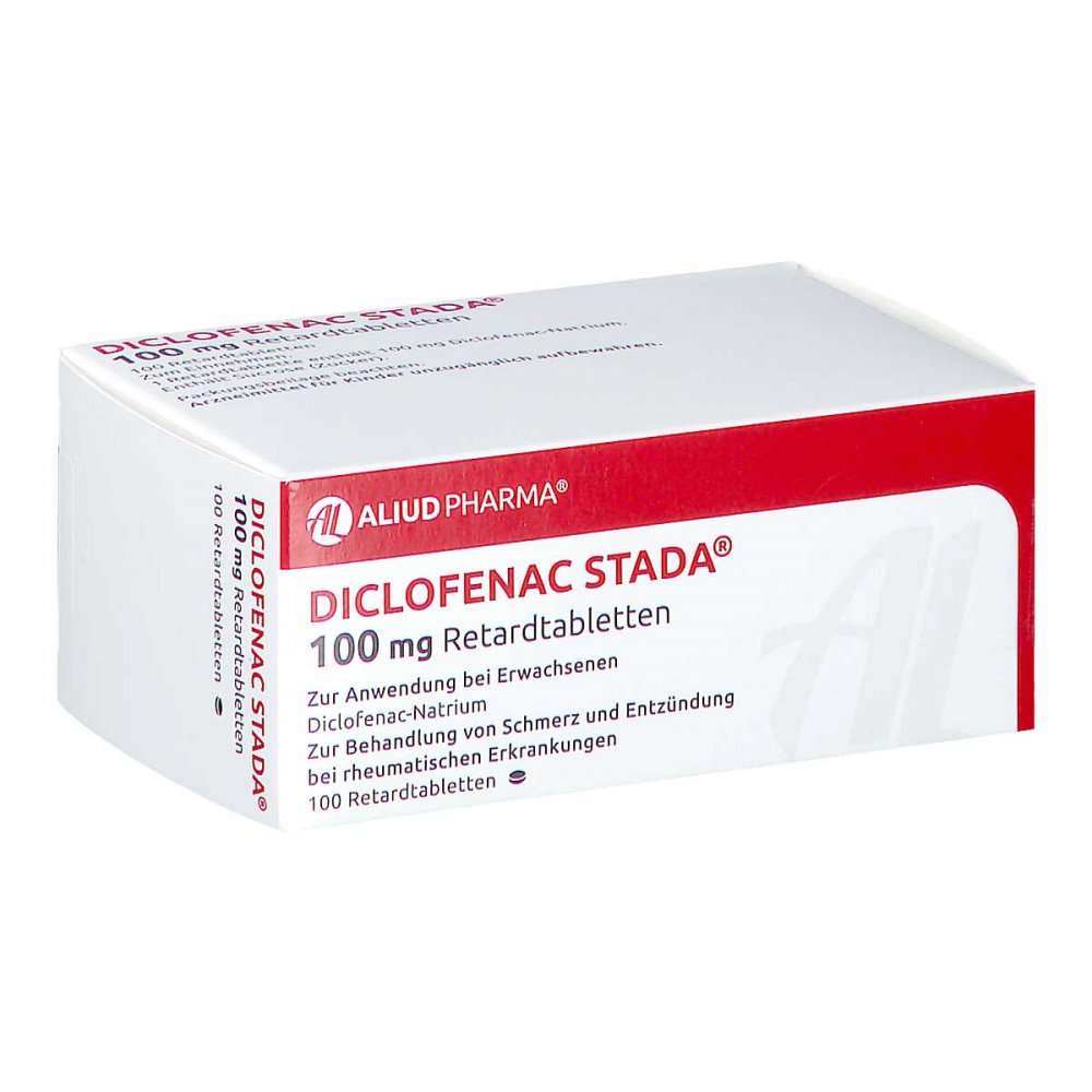 Das Produktfoto zeigt Diclofenac Stada 100 Mg Retardtabletten Aliud (100 stk) PZN 11010964