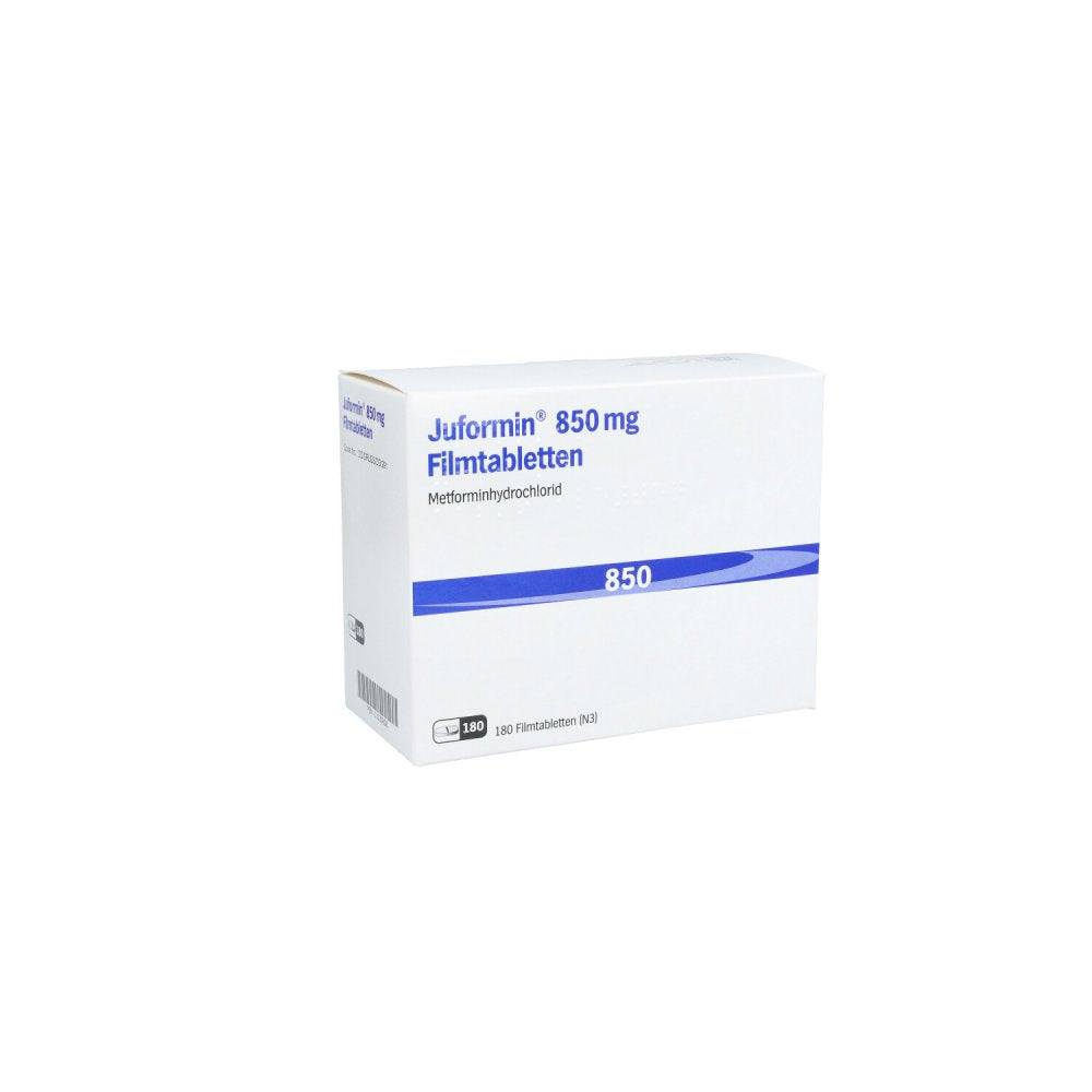 Das Produktfoto zeigt Juformin 850 Mg Filmtabletten (180 stk) PZN 11030808