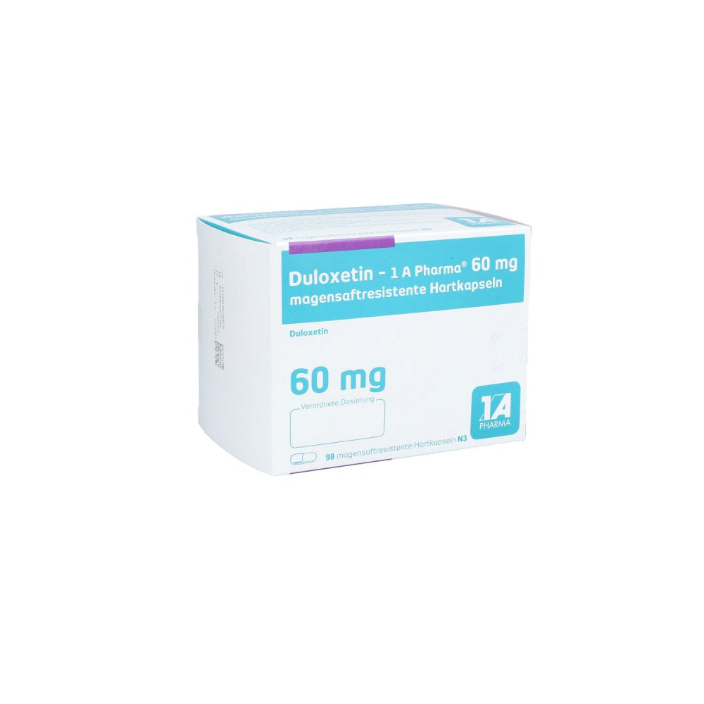 Das Produktfoto zeigt Duloxetin-1a Pharma 60 Mg Magensaftres.Hartkapseln (98 stk) PZN 11049587