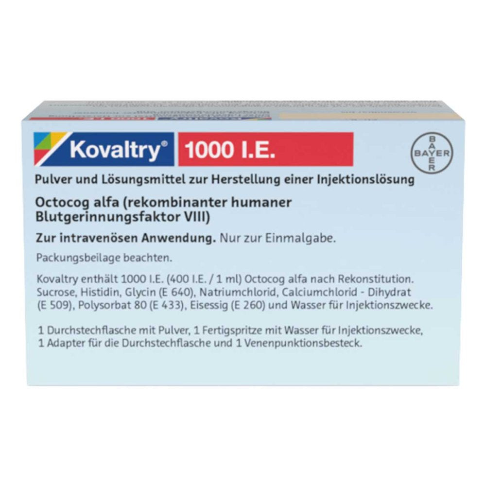 Das Produktfoto zeigt Kovaltry 1.000 I.E. Plv.U.Lsm.Z.H.E.Injektionslsg. (1 stk) PZN 11083319