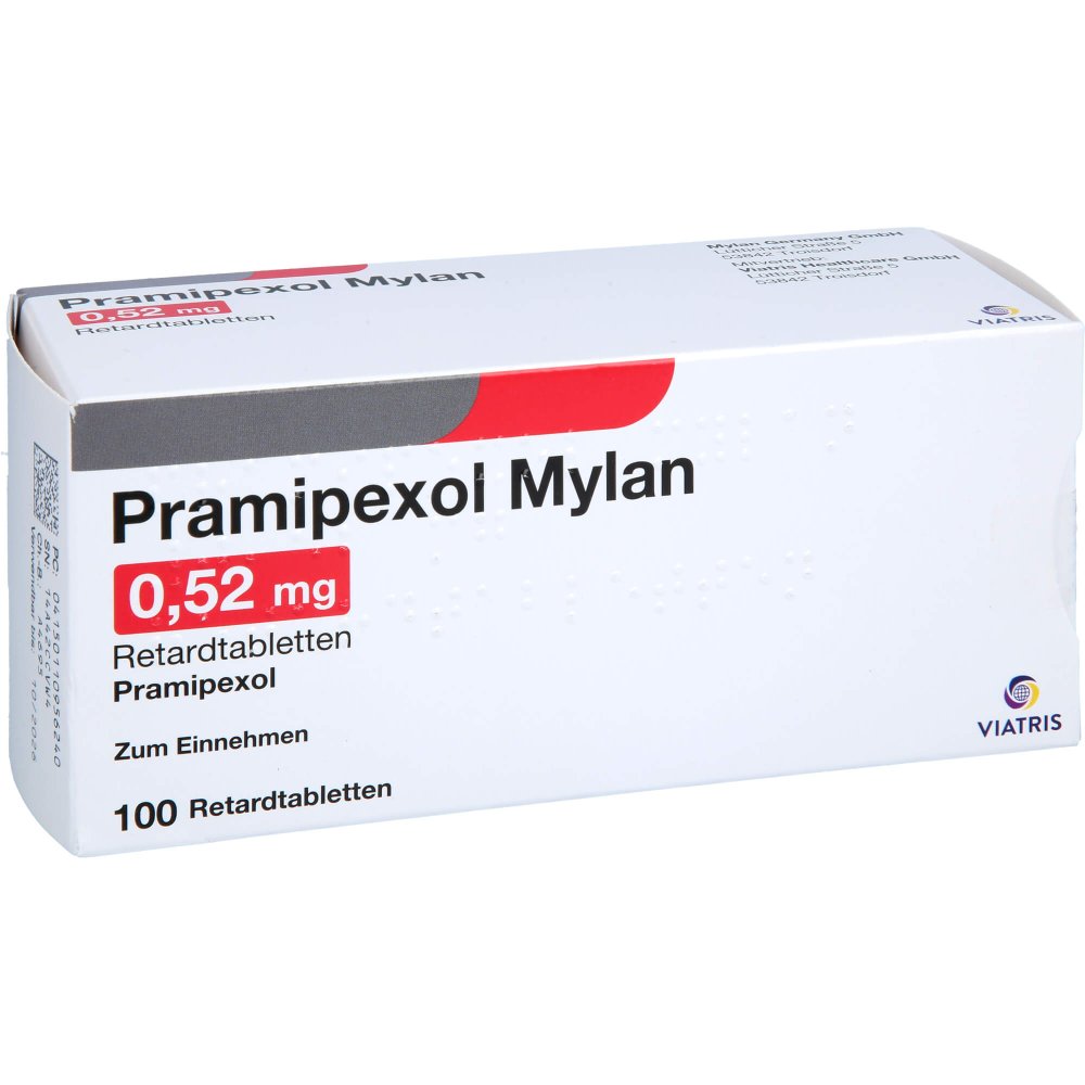 Das Produktfoto zeigt Pramipexol Mylan 0,52 Mg Retardtabletten (100 stk) PZN 11095624