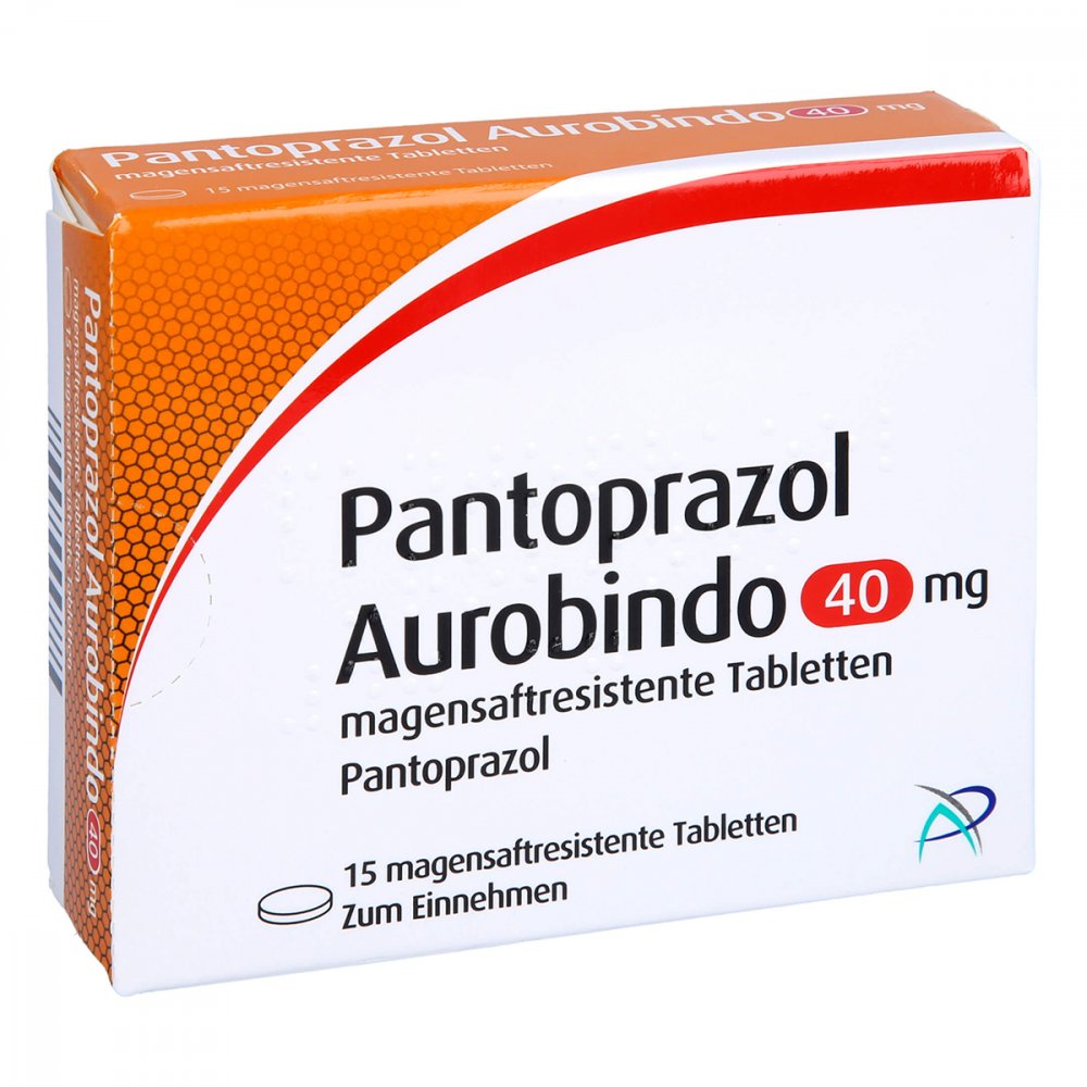 Das Produktfoto zeigt Pantoprazol Aurobindo 40 Mg Magensaftres.Tabletten (15 stk) PZN 11127235