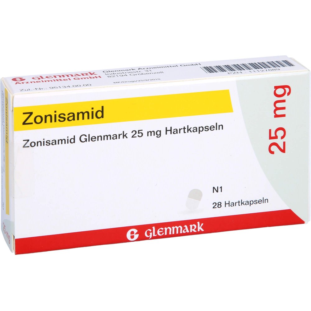 Das Produktfoto zeigt Zonisamid Glenmark 25 Mg Hartkapseln (28 stk) PZN 11127689