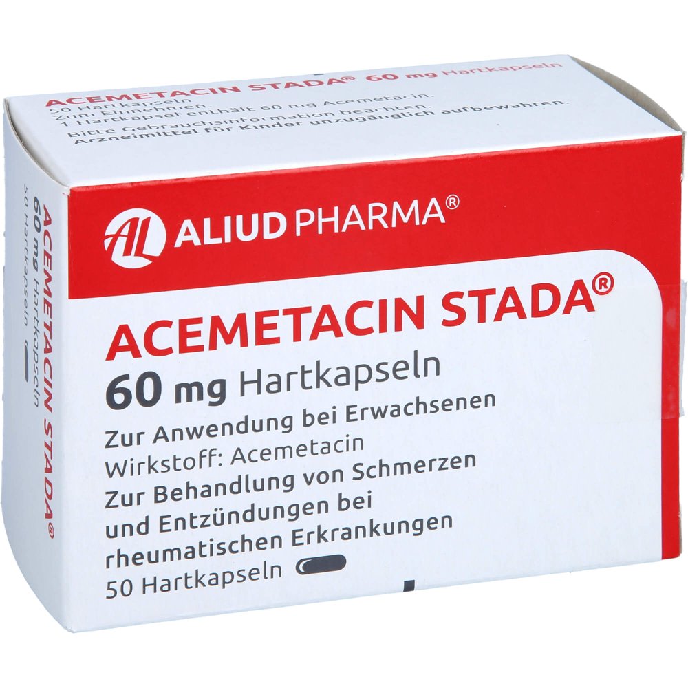 Das Produktfoto zeigt Acemetacin Stada 60 Mg Hartkapseln Aliud (50 stk) PZN 11140537