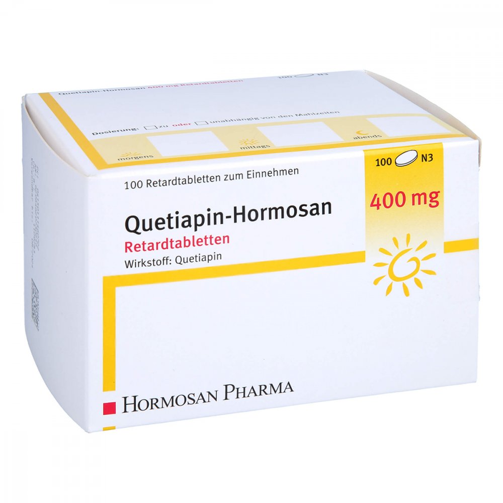 Das Produktfoto zeigt Quetiapin Hormosan 400 Mg Retardtabletten (100 stk) PZN 11146072