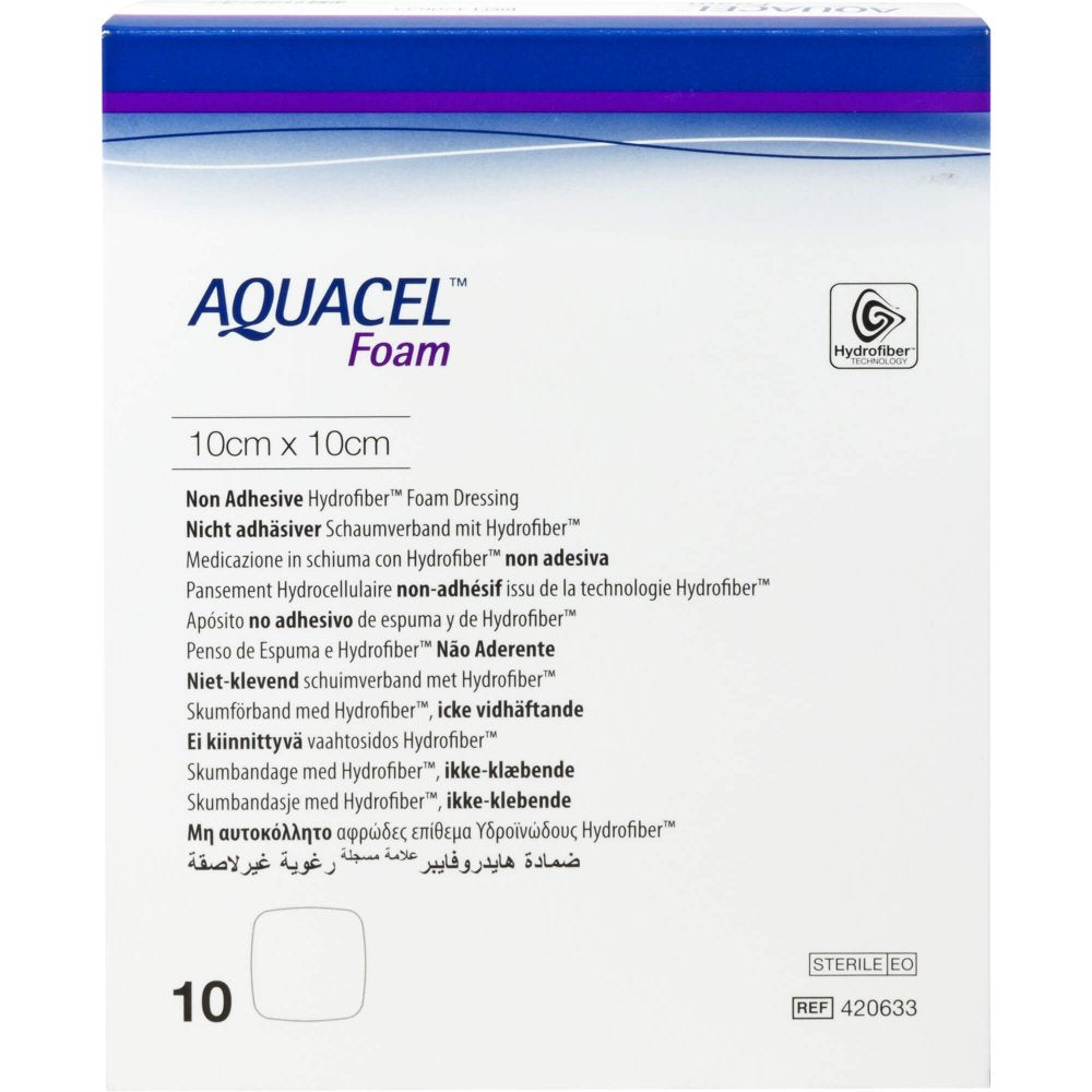 Das Produktfoto zeigt Aquacel Foam Nicht Adhäsiv 10x10 Cm Verband (10 stk) PZN 11159815